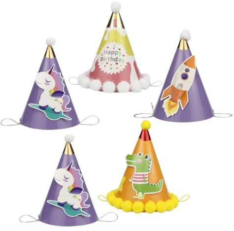 Vaguelly Sombreros De Cumpleaños Para Niños 5 Unidades/set Con Bolas De Pelo y Diseño De Platillos Voladores