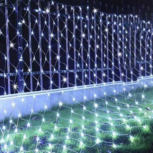 KINGCOO Battery Operated Net String Lights, 192LED Mesh Waterproof Curtain Lights 8Modes for Indoor Outdoor Christmas Garden Yard Party Wedding Holiday Wall Decor (White, 3x2M)