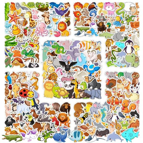 200Pcs Cute Animal Stickers Pack, Colorful Vinyl Waterproof Nature Animal Stickers for Kids, Animal Stickers for Laptop Water Bottle Skateboard Computer Guitar Mug Planner Book etc