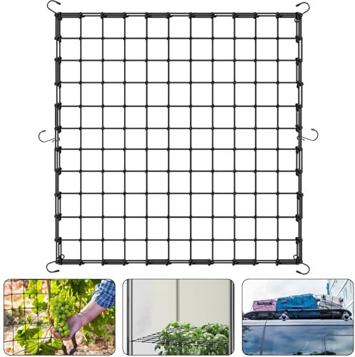 Mino Plus Red de Tienda de Cultivo,Red elástica de Enrejado,de Malla elástica para Plantas con Ganchos,Red de Soporte de Plantas para Verduras,Malla elástica Negra para Soporte de jardín (150x150cm)