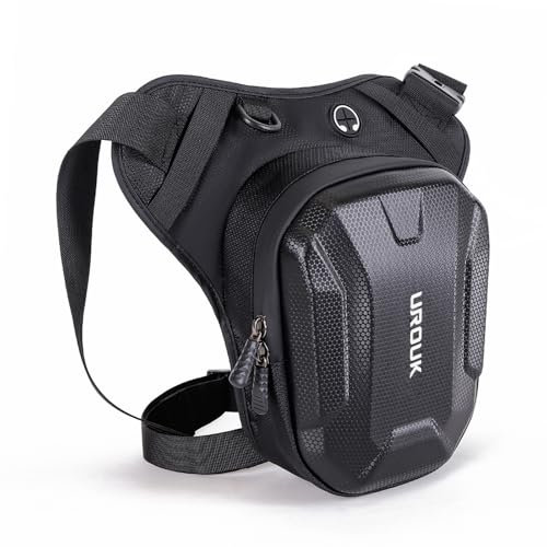 UROUK Beintasche Motorrad Gürteltasche Bauchtasche Herren Damen Schwarze Hartschale Abdichtung für Tactical Reise Angeln Bergsteigen Wandern
