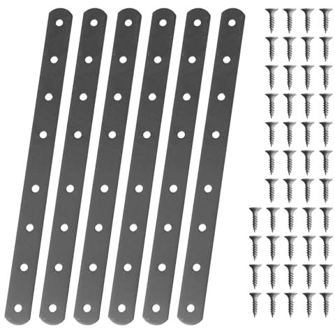 Flachverbinder, 6 Stück 244x19x3mm Lochplatte Schwarz,Flachverbinder Edelstahl,Flacheisen Gelocht, Verbindungsblech, Metallverbinder, Holzverbinder Verbindungsplatte Verbinde für Möbel Schränke Regale
