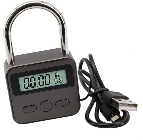 EpheyFIF Smart Time Lock, LCD Display Elektronischer Timer Vorhängeschloss, USB Wiederaufladbar Wasserdicht Sicherheitsschloss, für Reisen Zuhause Outdoor Einsatz mit 500 Stunden Standby