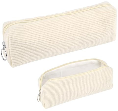 Hopton Federmäppchen Cord-Stoff, Mäppchen Aesthetic, Praktisches Federmappe Stiftemappe, Modische Federtasche für Jungen und Mädchen,Portable Schulmäppchen Pencil Case für Teenager Schule,Büro (Weiß)