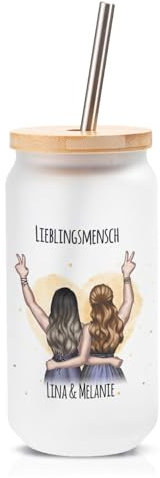 GRAVURZEILE Trinkbecher mit Deckel & Strohhalm - Beste Freundin mit Konfiguration - Umfangreich Anpassbar - Geburtstag Geschenk für Freundinnen - Satinierte Trinkgläser - Eiskaffee Gläser - 550 ml