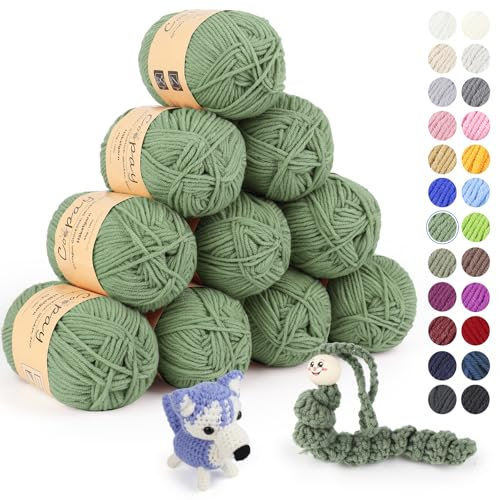 Coopay 10 Pelote de Laine à Tricoter, 450g (10x 45g), Laine Crochet Doux en Coton et Fibre, 5 Brins, Laine Crochet Tricot pour Layette, Fil à Crocheter Écharpe, Couverture, Gant - Vert