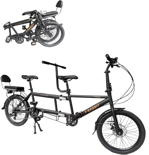Tandemrad Zum Radfahren, Klassisches Tandem-Strand-Cruiser-Fahrrad Für Erwachsene, 20-Zoll-räder City-Tandem-faltrad, Dreisitzer, 7-Gang Einstellbar, Maximale Belastung 200 Kg, Black, One Size
