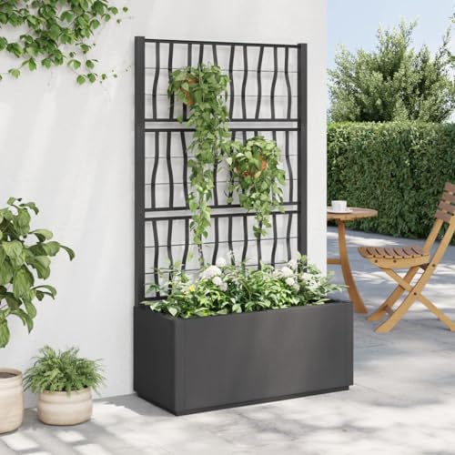 Lawn & Garden-Gardening-Pots & Planters-Garden Planter with Trellis Dark Grey 80x36x140 cm PP