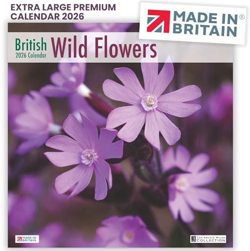 ALLTRADE Calendar 2026 British Wild Flowers 2026 Calendar UK Holidays Premium Large Wall MADE IN BRITAIN® with Solar Energy on FSC® Paper Photos ARCHIE MILES Supports Tree Planting Great Gift