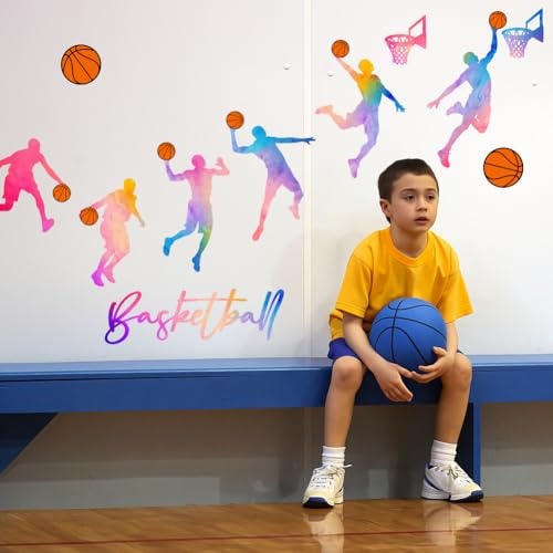 SUPERDANT Wandtattoo Mit Basketball Layup Wandsticker Motiv Basketball Wandaufkleber Sport Kunstdekor Aquarell Vinyl Wandsticker Für Jungenzimmer Schlafzimmer Kinderzimmer Geschenke 96x30cm