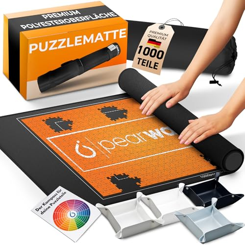 PEARWAY Puzzlematte 1000 Teile zum Aufrollen - inkl. Sortierschalen & sanft gleitender Oberfläche statt rauem Filz - Puzzle Matte - Puzzleunterlage - Puzzleteppich - Puzzlerolle - Puzzle Aufbewahrung