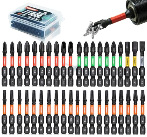Toobeet Torx Impact Schraubendreher Bits Set, 20tlg. Magnetischen S2-Stahl 25mm T20 Schlagfeste Schrauber Bitsatz für Schlagwerkzeuge mit 1 (75 mm) langem Bithalter (40, 50mm-MixedB-40 Stück)