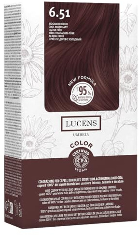 Lucens Umbria Color Kit 6.51 Mogano Freddo Senza Ammoniaca Vegan | Kit colore permanente vegan 651 Mogano Freddo: senza ammoniaca, con estratti naturali