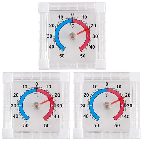 3 Stück Fensterthermometer Aussen Selbstklebend für Fenster Außenbereich | + - 50°C Außenthermometer Fenster Analo Transparent, Digitales Aussenthermometer Wetterfest mit Genauer Temperaturmessung