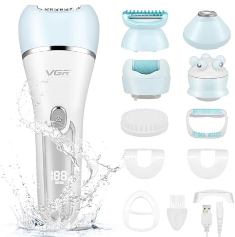 6-in-1 Epilierer Haarentfernung für Frauen Kabelloser,Damen Rasier und Gesichtsepilierer Wiederaufladbares,Epilierer damen gesicht,Nass-und Trocken-Gesichtsepilierer mit Peelingbürste,Reinigungsbürste