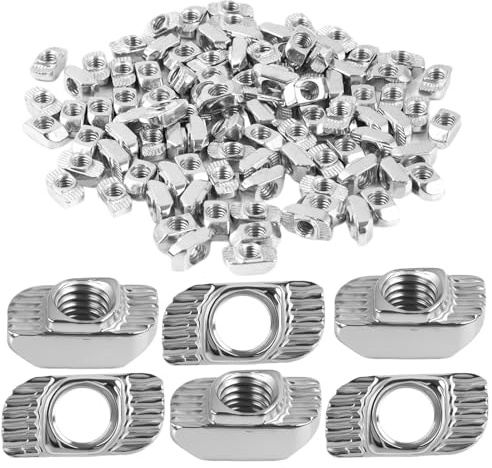 MejaRizon 120 Stück Hammerkopfmutter Nutensteine 6mm Nut 6, M4 Gewinde 2020 Profil Nutensteine Kohlenstoffstahl T-Slot Nutmuttern Hammermutter für Aluminiumprofil Extrusionsschlitz (EU20-M4 ×10×6)
