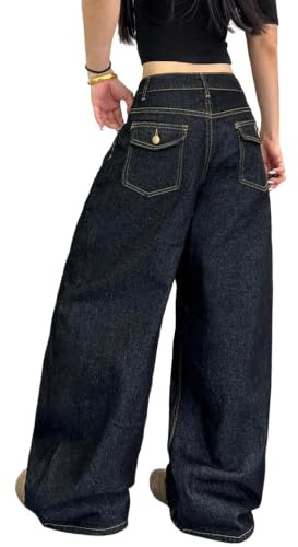 OYICAI Jean Baggy Femme Brodé Tendance 2026 Coupe Large Streetwear Loose | Jean coupe ample brodé,Jambe Large,Pantalon Long,5 poches classiques, style Y2K années 90, mode tendance, look casual