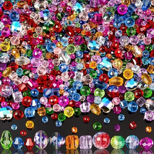 636 pcs Crystal Beads for Jewellery Making, Mixed Colourful Glass Beads with Holes Faceted Craft Bead for DIY Bracelets Necklaces Christmas Birthday Gifts