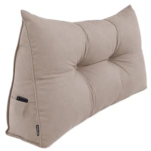 POKAR Rückenkissen 100x50x20 cm | Lesekissen für Bett und Sofa | Großes Keilkissen als Sofakissen für Rückenlehne | Wandkissen mit praktischen Seitentaschen | Oeko Tex 100 Zertifiziert | Beige