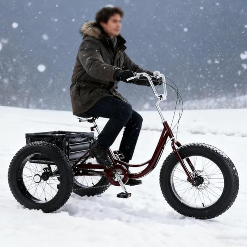 GCLCPAEN Erwachsenen-Dreirad,Geländegängiges Dreirad Für Erwachsene,Cruiser-Bike Aus Karbonstahl Mit Großem Korb,Verstellbarem Sitz Und 20-Zoll-Breitreifen,Dreirad Für Frauen,Senioren Und Männer