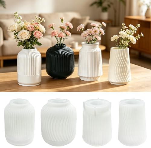 TZEKING Set 4 Stampi in Silicone per Vasi – Stampi per Vasi Mini in Silicone per Epossidica, Gesso, Cemento – Stampo per Fai da Te per Decorazione Casa, Regali – Riutilizzabile