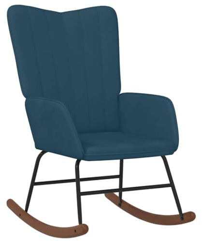 Fengshui Schaukelstuhl Blau Samt Mit Armlehnen | Schaumstoff-Polsterung, Stahlrahmen, Holz Kufen, 110 kg Belastbarkeit