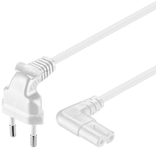 kab24® Euro Stromkabel Eurostecker (Typ C, CEE 7/16) gewinkelt auf Gerätebuchse C7 gewinkelt (3m, Weiss Eurostecker gewinkelt auf 8-Form Kupplung gewinkelt)