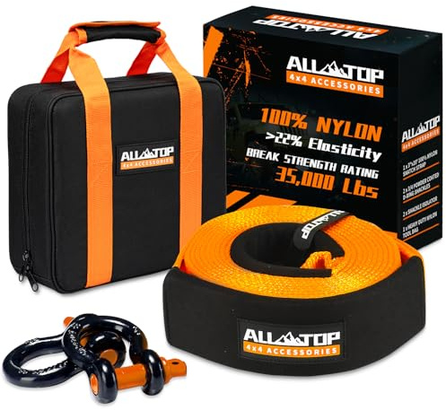 ALL-TOP Eslinga de arrastre para 4x4 - 75 mm x 6 m - 11.000 kg - Con grilletes lira, color naranja