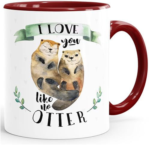 MoonWorks Kaffee-Tasse Otter Pärchen I love you like no otter Geschenk Liebe Spruch Teetasse Keramiktasse Bordeaux-gruen unisize