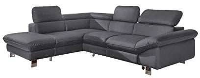 Mivano Ecksofa Driver mit Schlaffunktion und Stauraum / Ledersofa in L-Form mit Ottomane links / Inkl. verstellbare Kopfstützen / 266 x 73 x 214 / Kunstleder grau