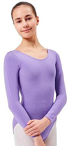 tanzmuster Ballettanzug Mädchen Langarm - Lilly - aus Baumwolle, Ballettbody Kinder Ballett Trikot in lavendel, Größe 92/98
