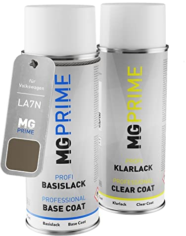 MG PRIME Autolack Sprühdosen Set für Volkswagen VW LA7N / A7N / Z1 Limestone Grey Metallic Basislack Klarlack Spraydose 400ml
