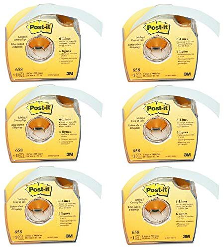 Post-it 658 Labeling & Cover-Up Tape, Non-Refillable, 1 x 700 Roll, 6 PACK