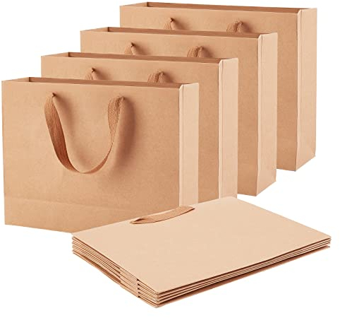 NBEADS 10 Stücke Braune Kraftpapiertüte, Geschenktüten Papiertüten zum Verschenken Süßigkeiten Tragetaschen mit Tragegriffen Einkaufstasche für Weihnachten Geburtstag Hochzeit Partyfeiern, 27×21×8 cm