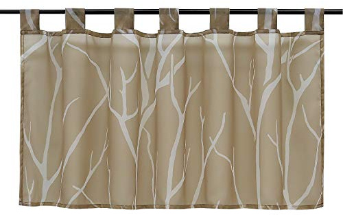 HeichkelL Voile Transparent Scheibengardine, Baumzweige Sand HxB 60x90cm | Modern Schlaufen Kurzstore, Bedruckt Küchegardine
