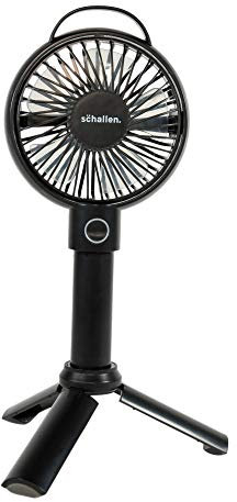 Schallen Rechargeable Battery USB Electric Handheld Portable Travel and Tripod Desk Table Small Mini Air Cooling Fan (Black)