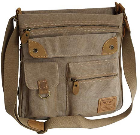 Canvas Schulter Tasche von Jennifer Jones - geräumige Umhängetasche Messengerbag Vintage Handtasche - Denim (Natur) - präsentiert von ZMOKA®