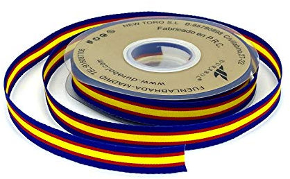 Cinta de la Bandera Española, Cinta España Rojo y Amarillo, Decorativa con Borde,15 mm de Ancho, (Azul, 25 M)