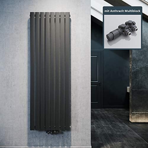 ELEGANT Design Heizkörper Flach 1800x616mm mit Anthrazit Multiblock Thermostat Flachheizkörper Anthrazit Einlagig Vertikal Heizkörper Mittelanschluss