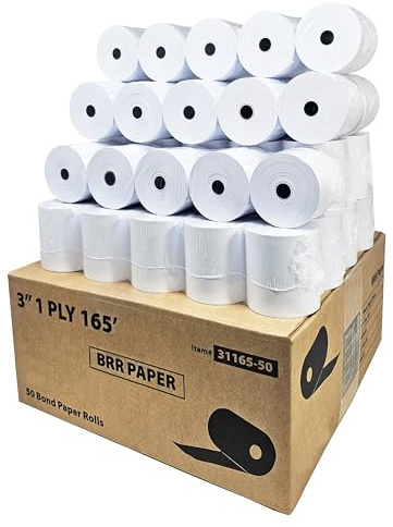 3 Inch 1-Ply x 165' Paper [50 Rolls - 1 Case] - Bond Kitchen Printer Paper (55GSM) SP700 / ERC 30/34/38 Ribbon Required -BuyRegisterRolls