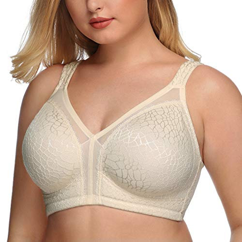 DotVol Women's Full Coverage Minimizer Bra Comfort Wirefree Non Padded Plus Size Everyday Bra(38F, Beige)