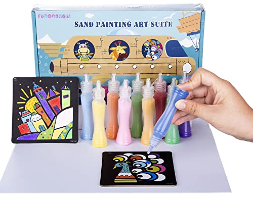 Berry President 10 Packungen Sandmalkarten Art Kids Coloring DIY Paper Craft Kit mit 10 Flaschen Farbsand für Kinder