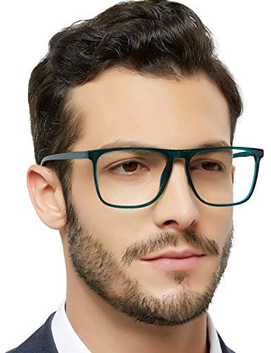 OCCI CHIARI Stylish Mens Blue Light Blocking Reading Glasses +1.25 Computer Glasses for Men Trendy Readers Rectangle Frame (Lake Blue,125)