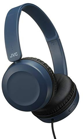 JVC Lightweight On Ear Headphones with Powerful Sound, Integrated Remote & Mic for Smartphones - HAS31MA (Blue)