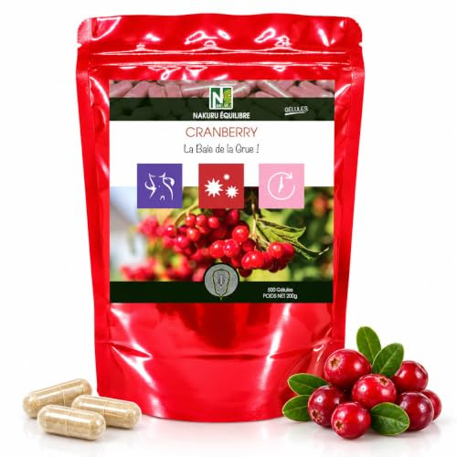 NAKURU | Cranberry | Gamme Équilibre | Fabriqué en France | La Baie de la Grue ! | (500 Gélules de 400mg / Poids Net: 200g)