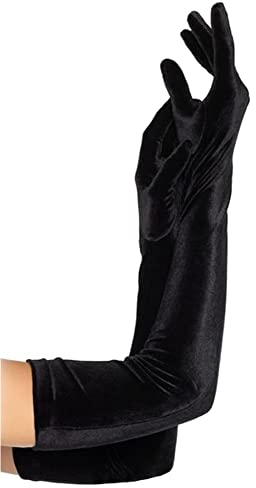 krautwear® Damen Handschuhe Spitze Ellenbogen Lang Abendhandschuhe Gerafft Braut Kurz Satin Schleife (Schwarz-069)