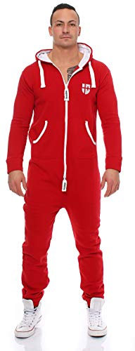 Gennadi Hoppe Herren Jumpsuit Overall Onesie Männer Schlafanzug Einteiler Jogger Pyjama Baumwolle warm weich kuschelig flauschig lässig sportlich modern Ganzkörper Anzug XL rot roter H6184