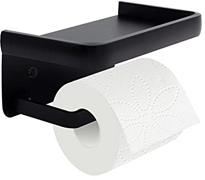 Jnnicong Toilet Roll Holder With Shelf, Black Toilet Paper Holder, Toilet Roll Holder Wall Mounted,Bathroom Adhesive Toilet Paper Holder SUS 304 Stainless Steel Modern Paper Towel Holder.