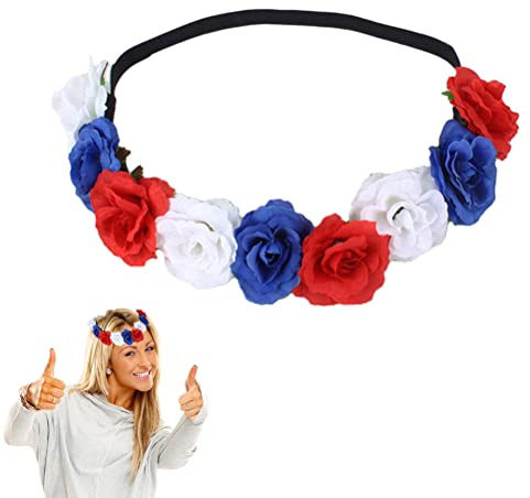 Ghzste Union Jack Haarschmuck, Blau Rot Weiß Stirnband, Union Jack Stirnband, Rose Flower Crown Floral Headband, Queen Jubilee Dekorationen