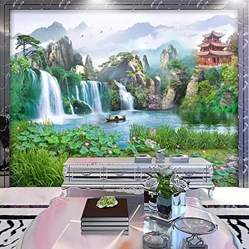 YABAOST Papier Peint Photo 3D Optique 200X100Cm Trompe L Oeil | Déco Mural Tableaux Muraux Photo Vert Plantes Cascade Mural Décor Motif Poster Géant Stickers Muraux Optique Fond Effet